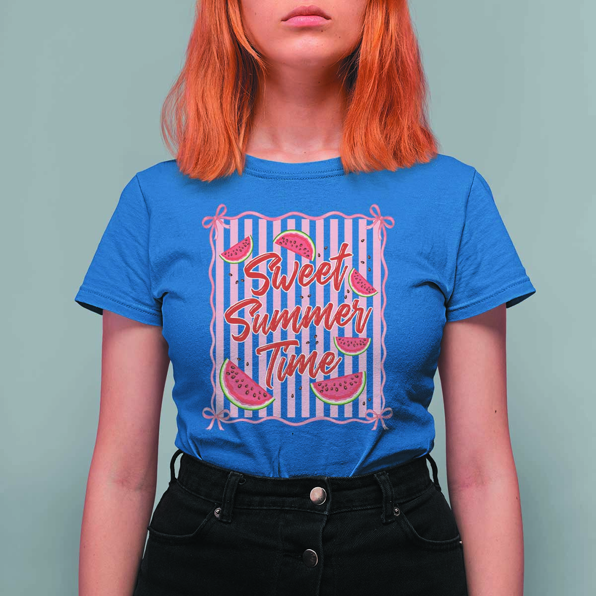Striped Watermelon Beach Vibes Graphic T Shirt For Women Sweet Summer Time