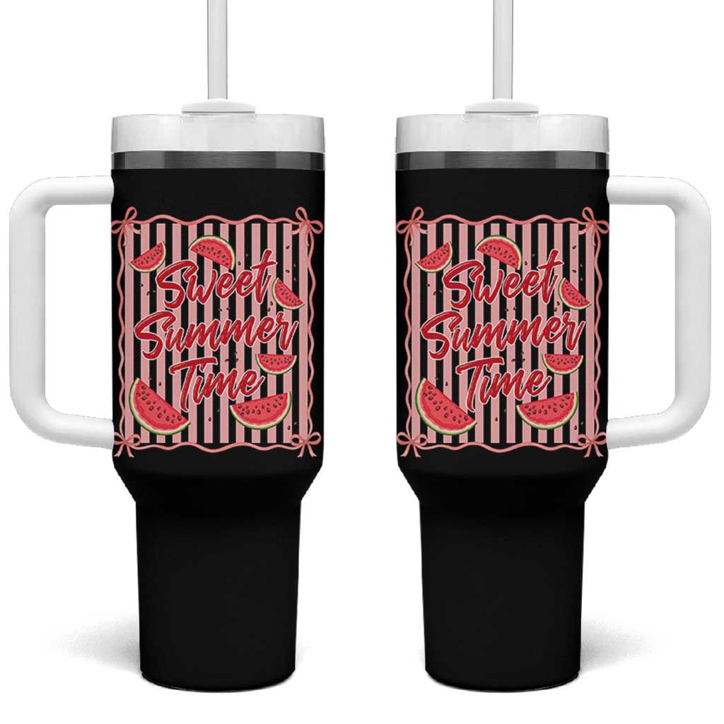 Striped Watermelon Beach Vibes Graphic Tumbler With Handle Sweet Summer Time