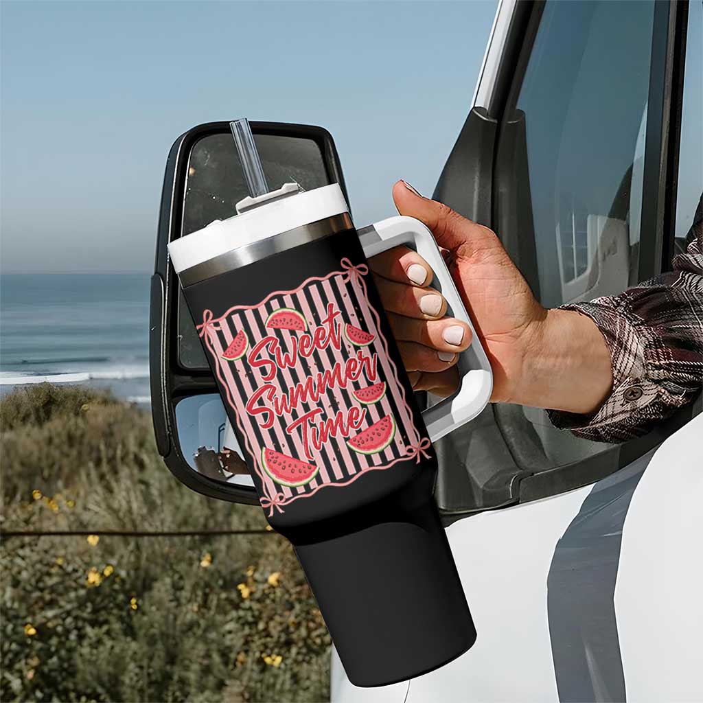 Striped Watermelon Beach Vibes Graphic Tumbler With Handle Sweet Summer Time