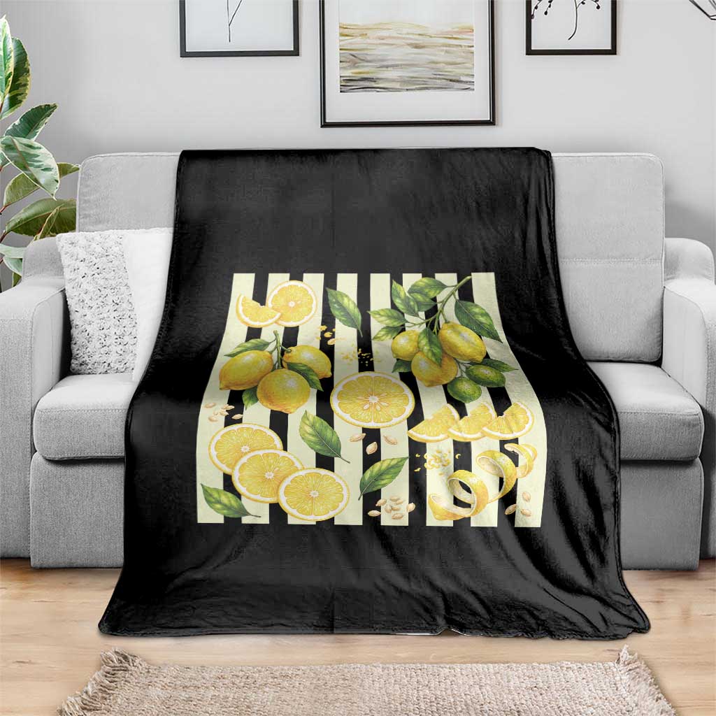 Striped Summer Lemon Throw Blanket Citrus Fruit Lover Gift