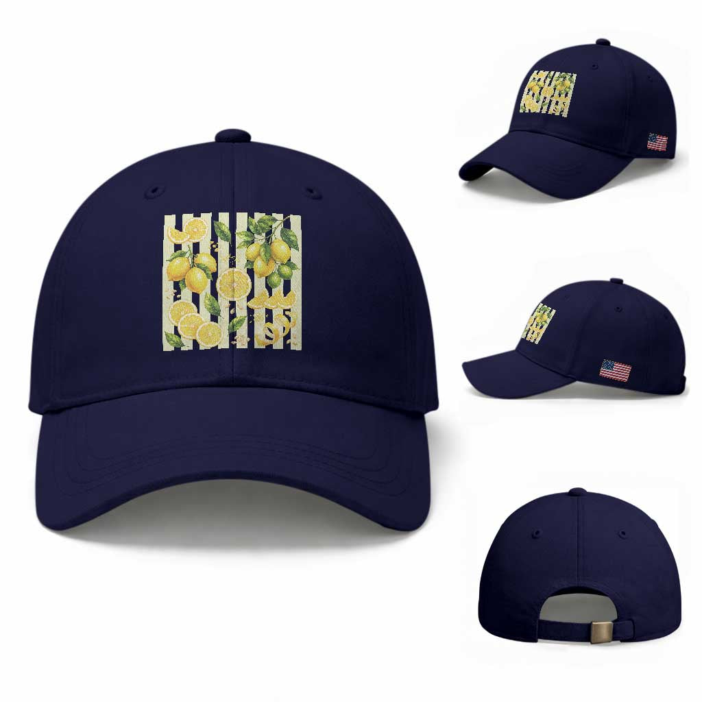 Striped Summer Lemon Baseball Cap Citrus Fruit Lover Gift