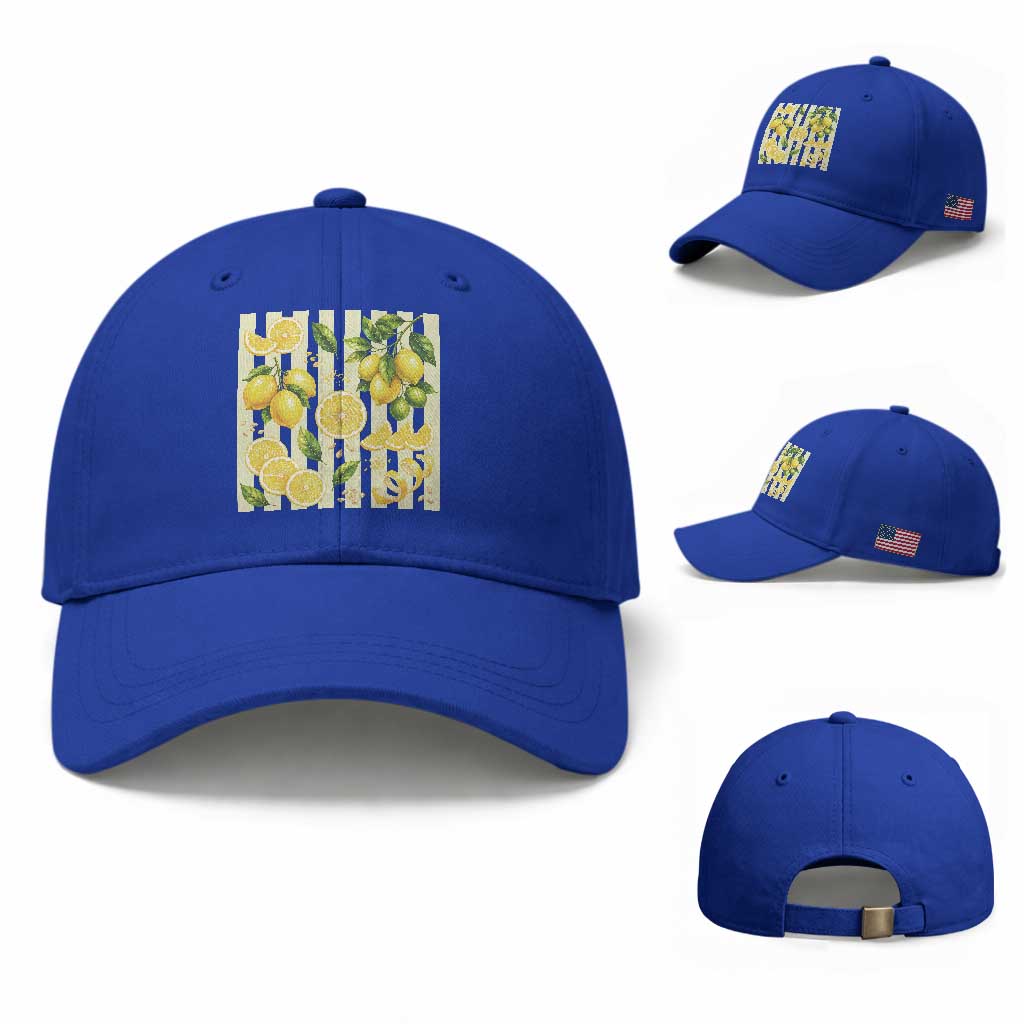 Striped Summer Lemon Baseball Cap Citrus Fruit Lover Gift