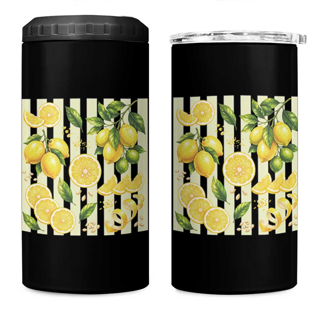Striped Summer Lemon 4 in 1 Can Cooler Tumbler Citrus Fruit Lover Gift