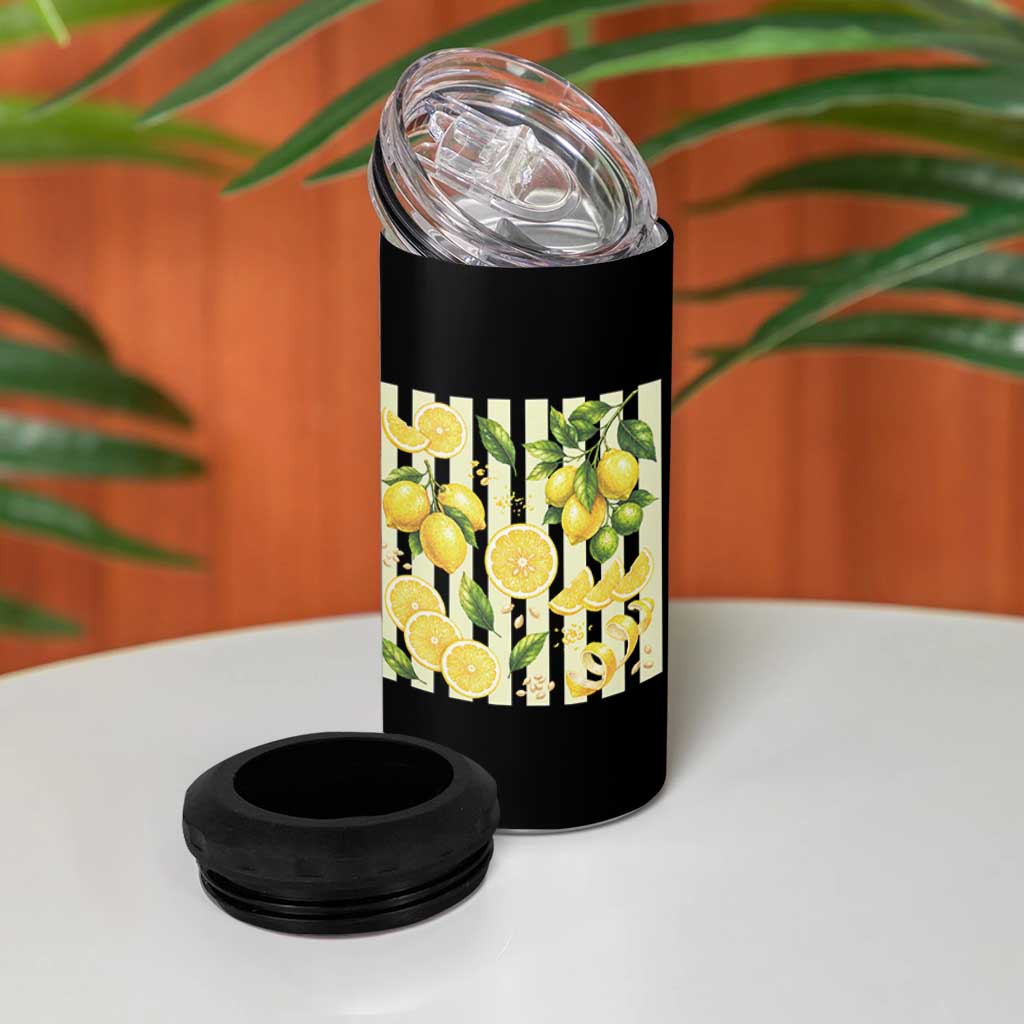 Striped Summer Lemon 4 in 1 Can Cooler Tumbler Citrus Fruit Lover Gift