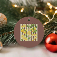 Striped Summer Lemon Ceramic Ornament Citrus Fruit Lover Gift