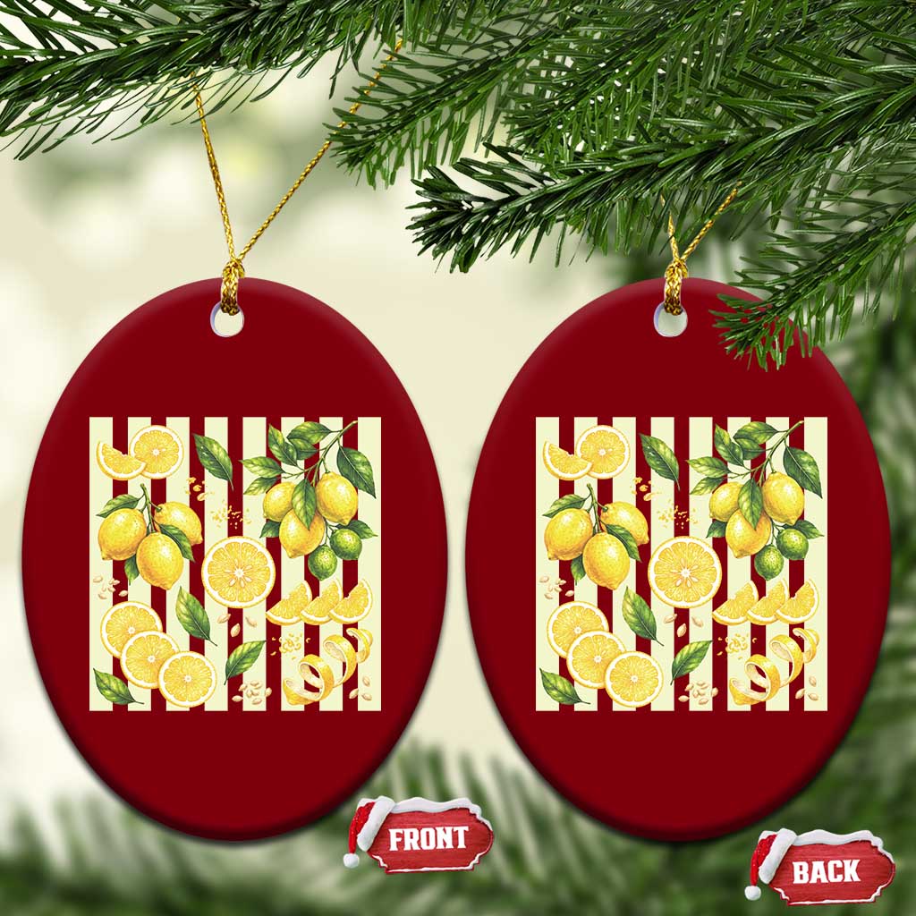 Striped Summer Lemon Ceramic Ornament Citrus Fruit Lover Gift