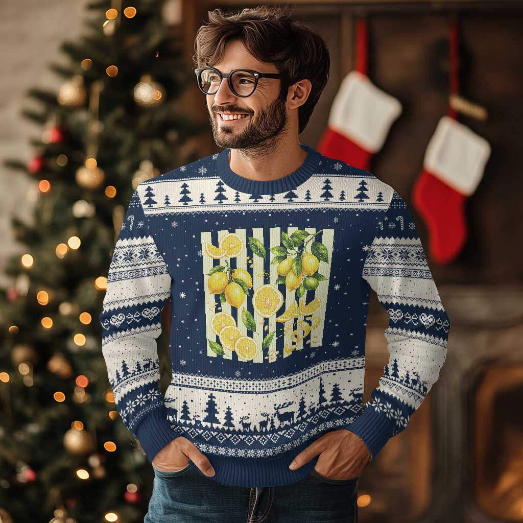 Striped Summer Lemon Ugly Christmas Sweater Citrus Fruit Lover Gift