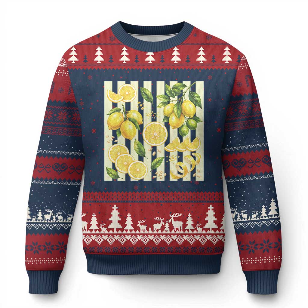 Striped Summer Lemon Ugly Christmas Sweater Citrus Fruit Lover Gift