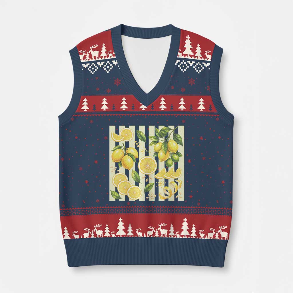 Striped Summer Lemon V-Neck Knit Sweater Vest Citrus Fruit Lover Gift