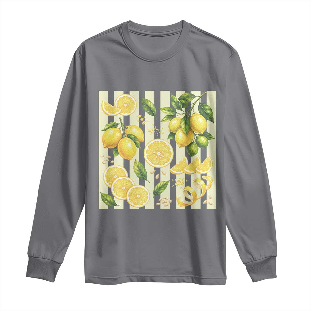 Striped Summer Lemon Long Sleeve Shirt Citrus Fruit Lover Gift
