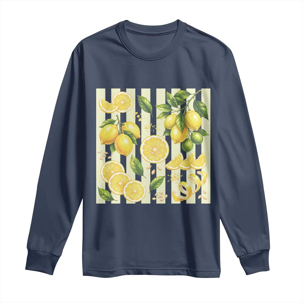 Striped Summer Lemon Long Sleeve Shirt Citrus Fruit Lover Gift