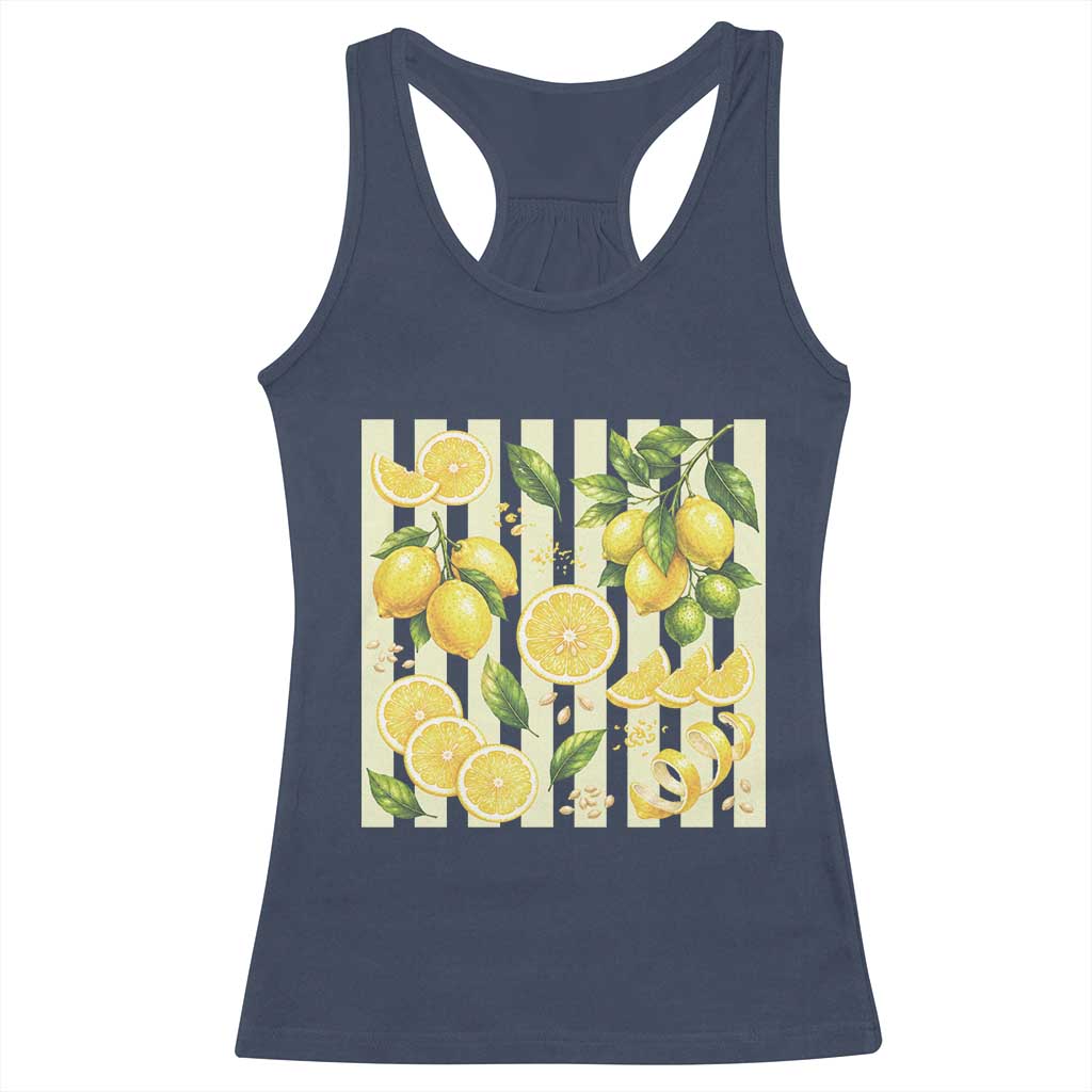 Striped Summer Lemon Racerback Tank Top Citrus Fruit Lover Gift