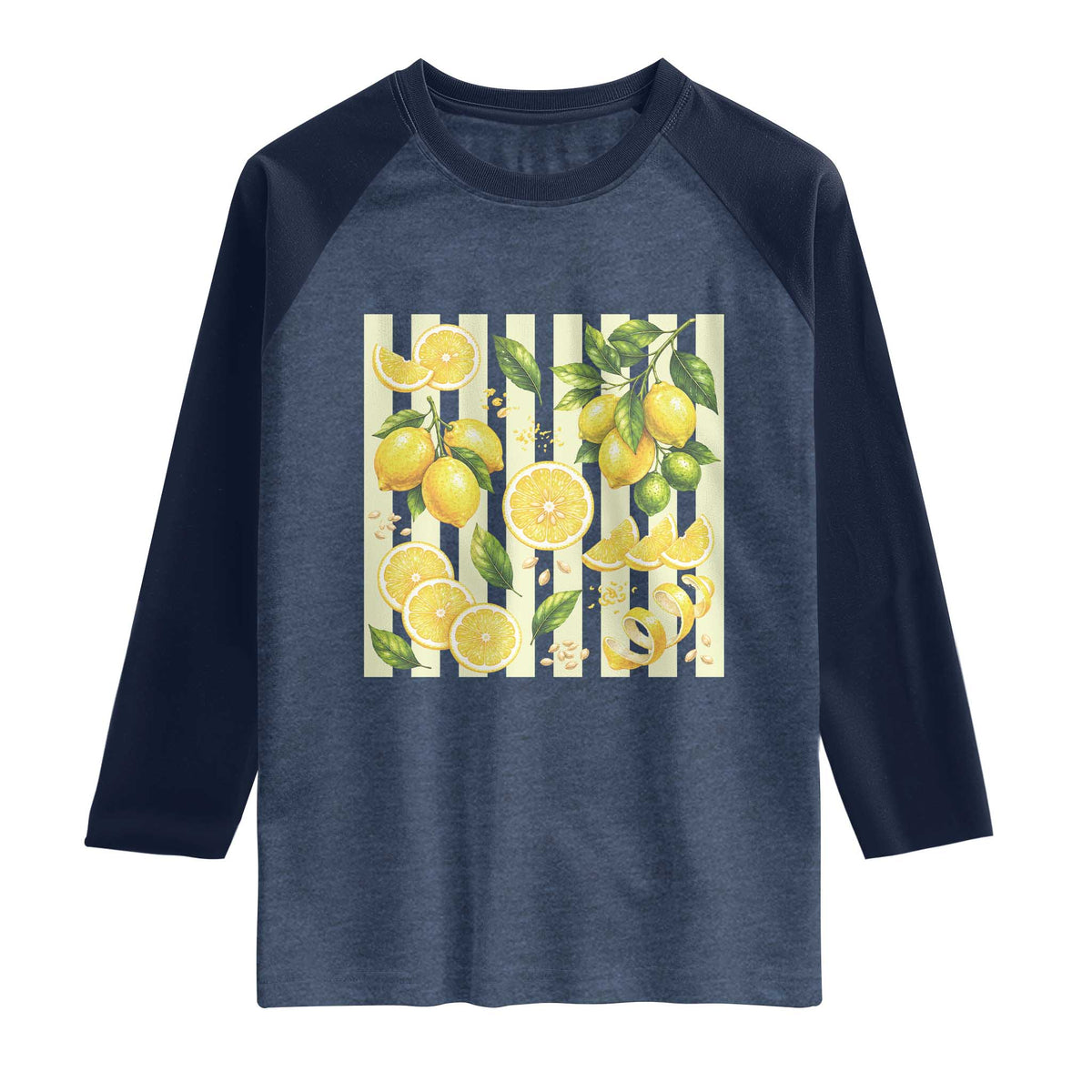 Striped Summer Lemon Raglan Shirt Citrus Fruit Lover Gift