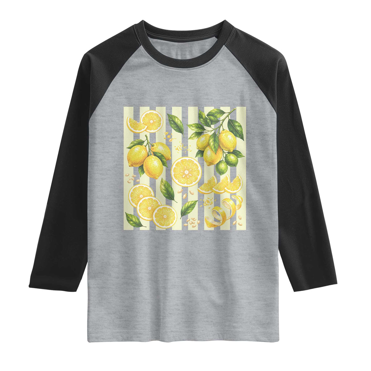 Striped Summer Lemon Raglan Shirt Citrus Fruit Lover Gift