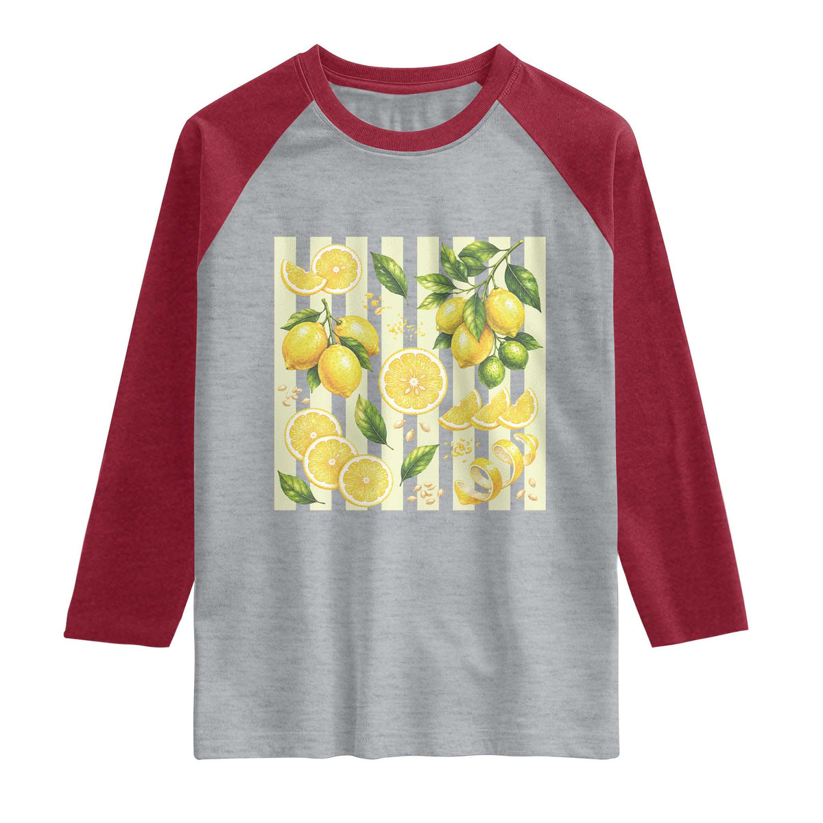 Striped Summer Lemon Raglan Shirt Citrus Fruit Lover Gift