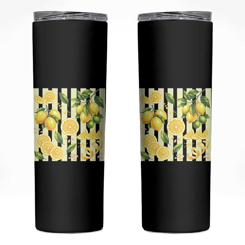 Striped Summer Lemon Skinny Tumbler Citrus Fruit Lover Gift
