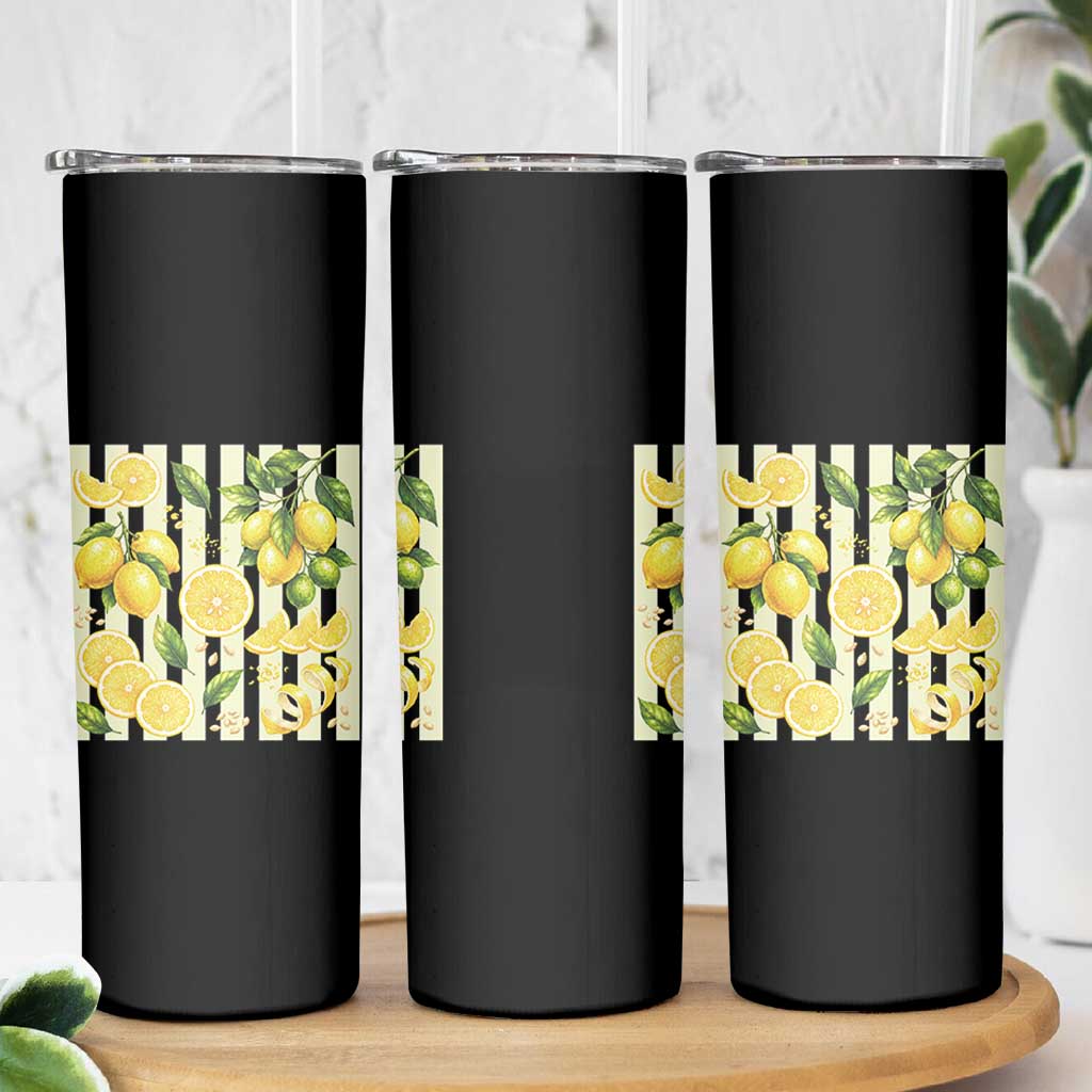 Striped Summer Lemon Skinny Tumbler Citrus Fruit Lover Gift