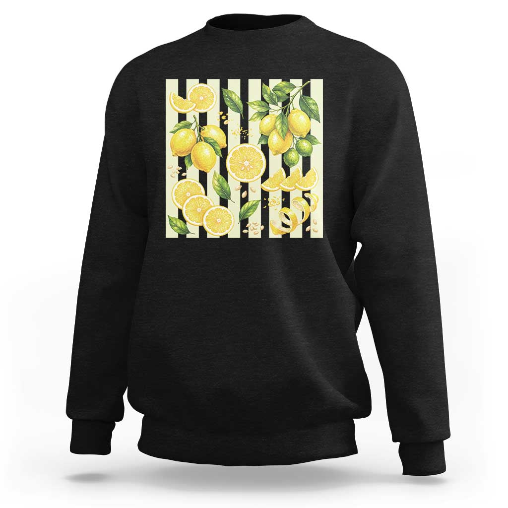 Striped Summer Lemon Sweatshirt Citrus Fruit Lover Gift