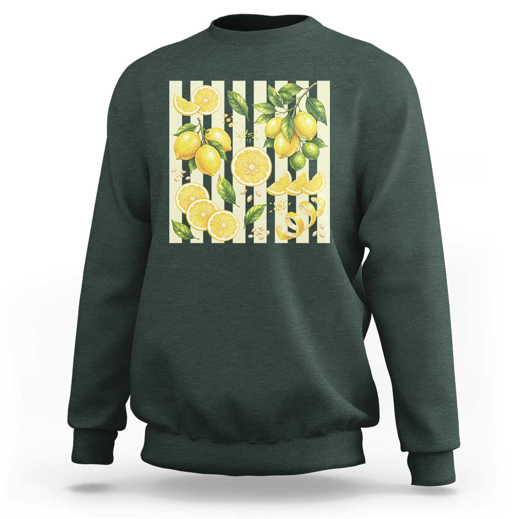 Striped Summer Lemon Sweatshirt Citrus Fruit Lover Gift