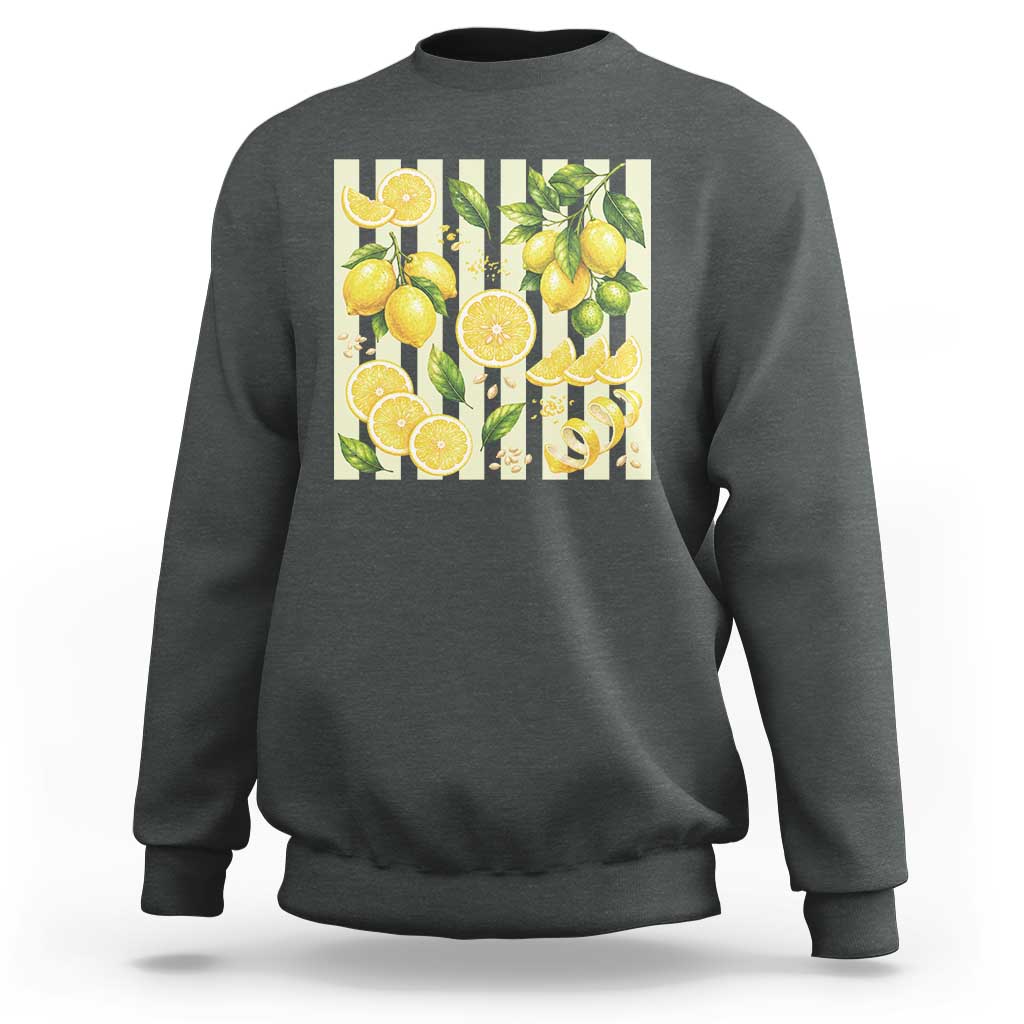 Striped Summer Lemon Sweatshirt Citrus Fruit Lover Gift