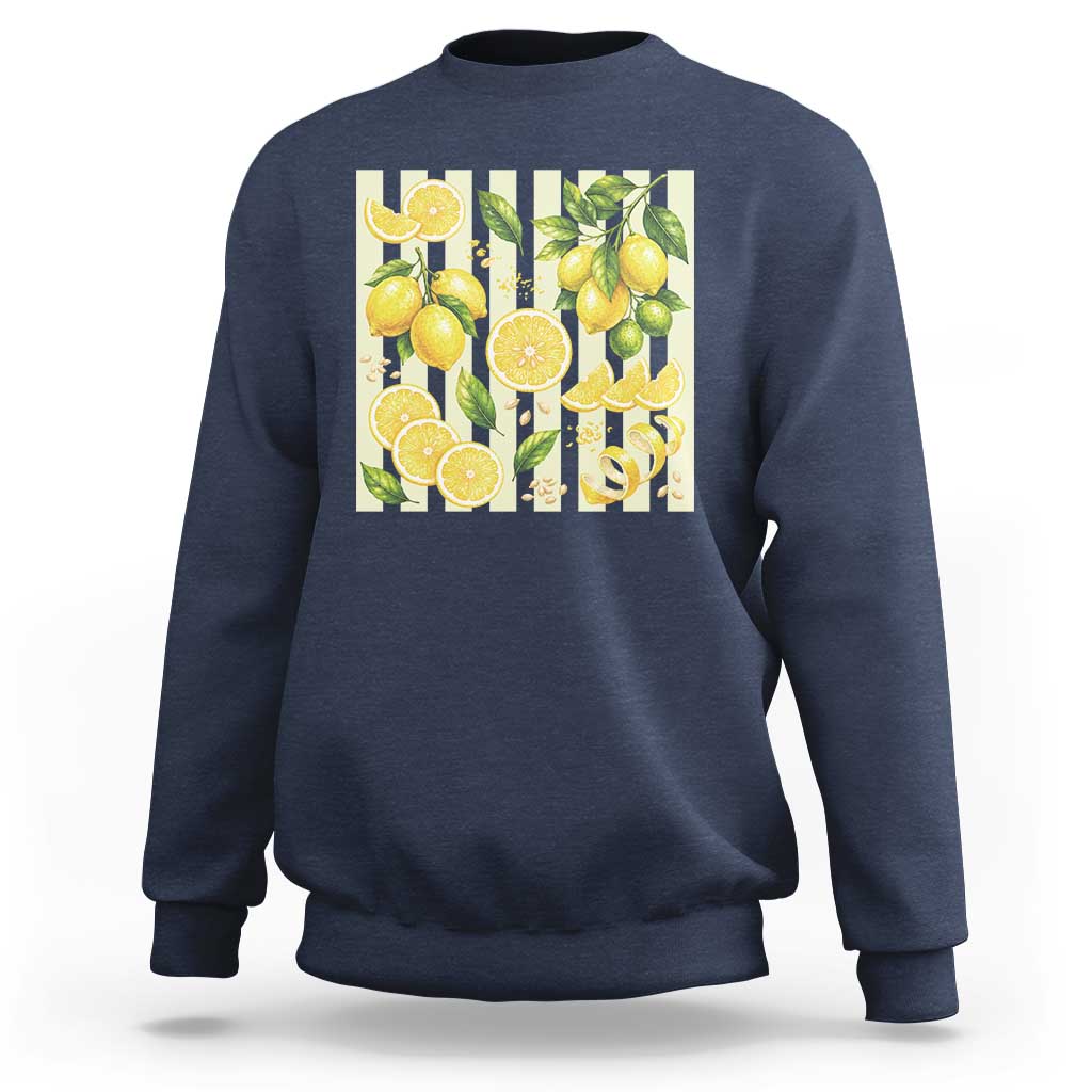 Striped Summer Lemon Sweatshirt Citrus Fruit Lover Gift