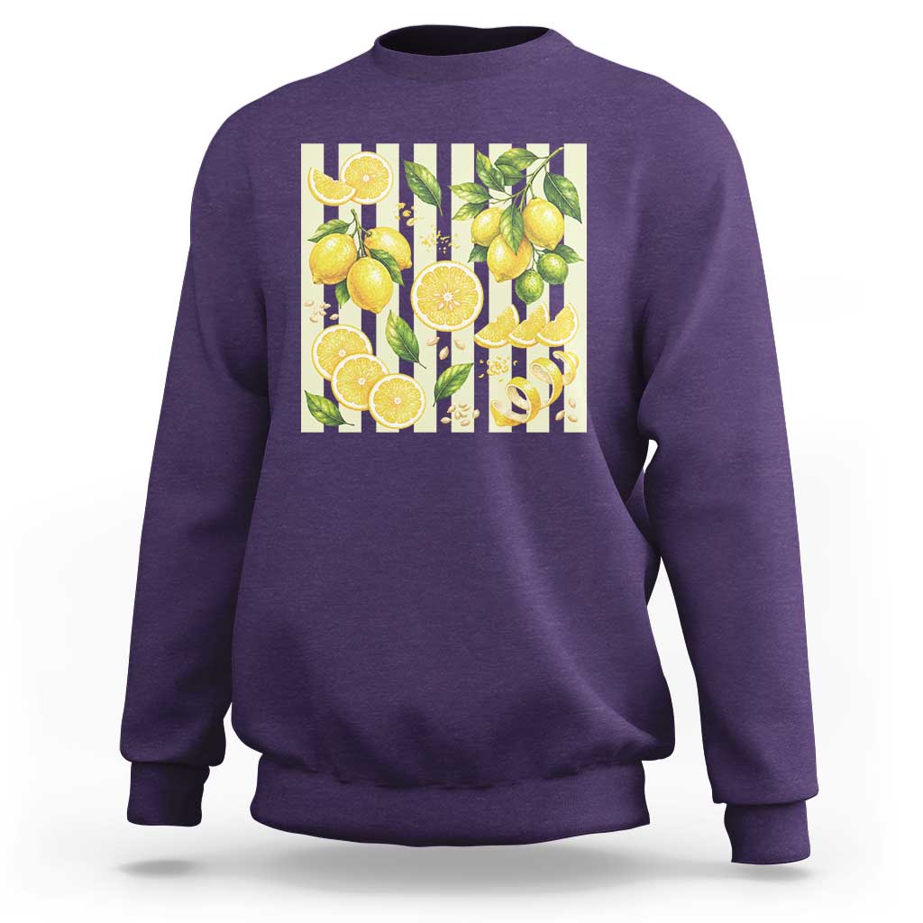 Striped Summer Lemon Sweatshirt Citrus Fruit Lover Gift