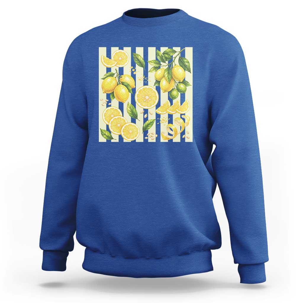 Striped Summer Lemon Sweatshirt Citrus Fruit Lover Gift