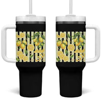 Striped Summer Lemon Tumbler With Handle Citrus Fruit Lover Gift