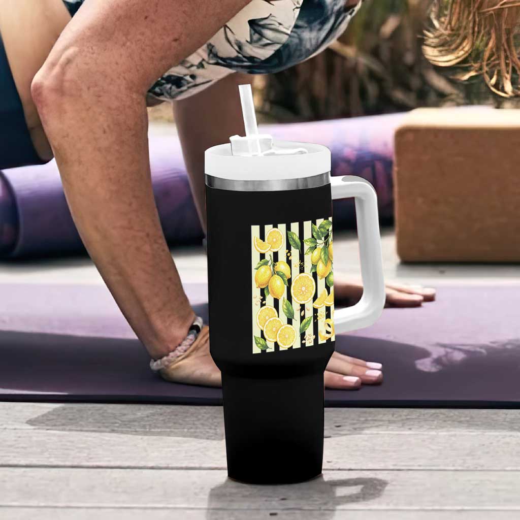 Striped Summer Lemon Tumbler With Handle Citrus Fruit Lover Gift
