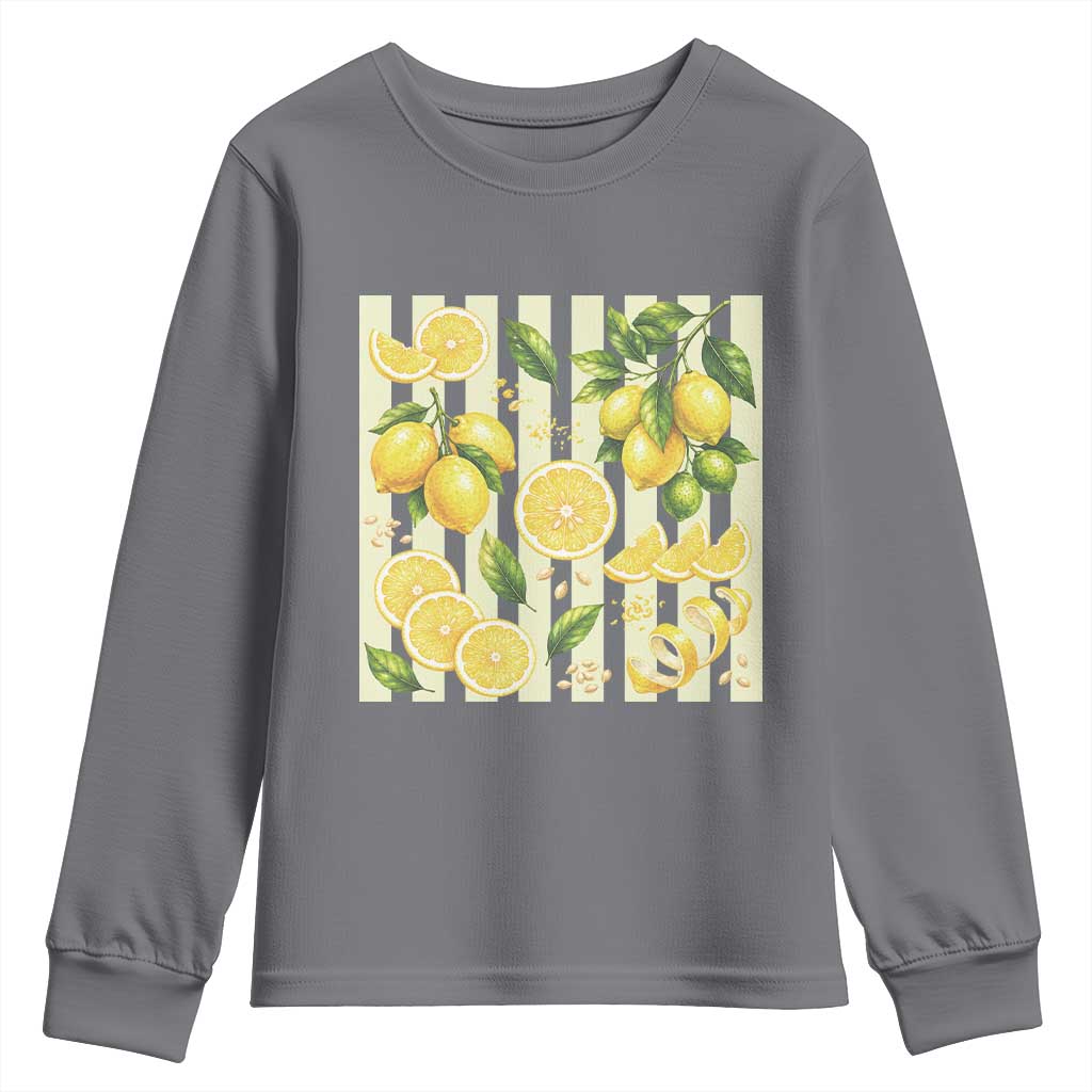 Striped Summer Lemon Youth Sweatshirt Citrus Fruit Lover Gift