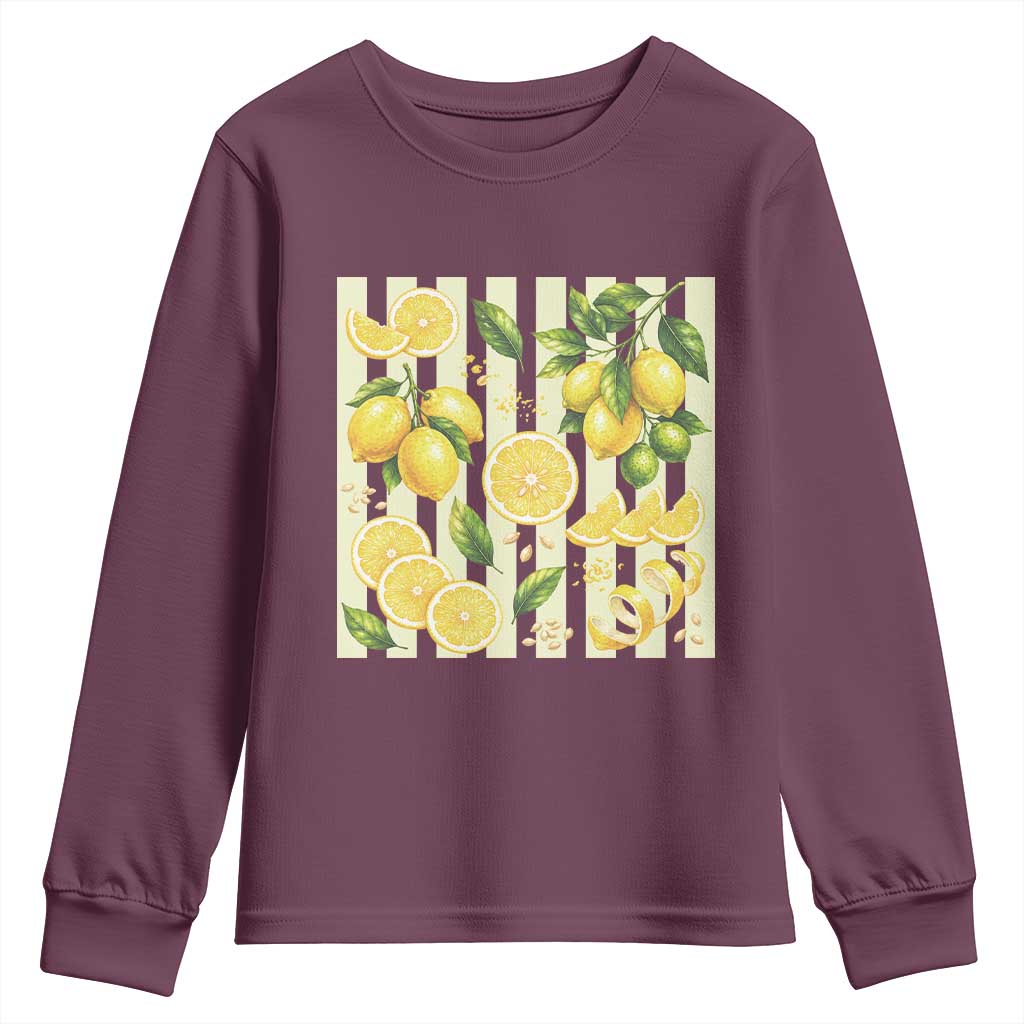 Striped Summer Lemon Youth Sweatshirt Citrus Fruit Lover Gift
