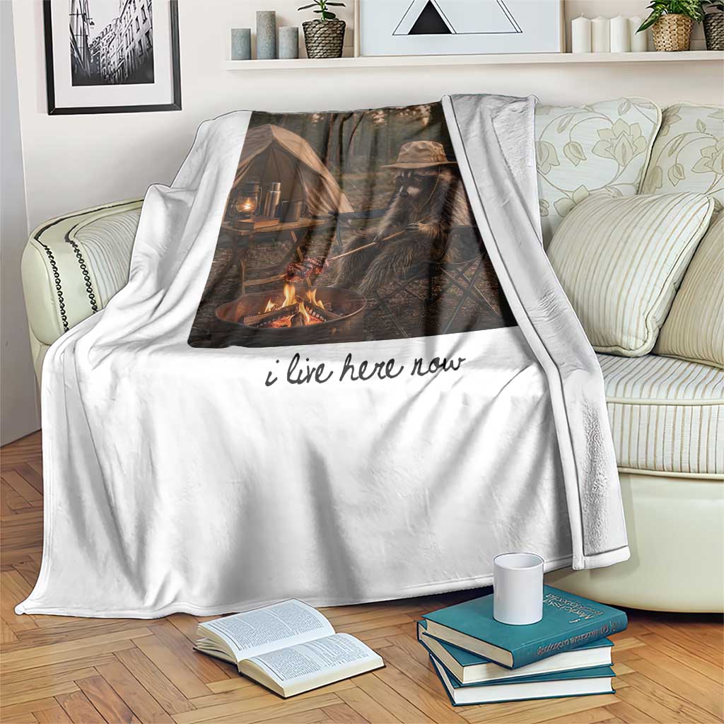 Funny Camping Raccoon Throw Blanket I Live Here Now Outdoor Lover