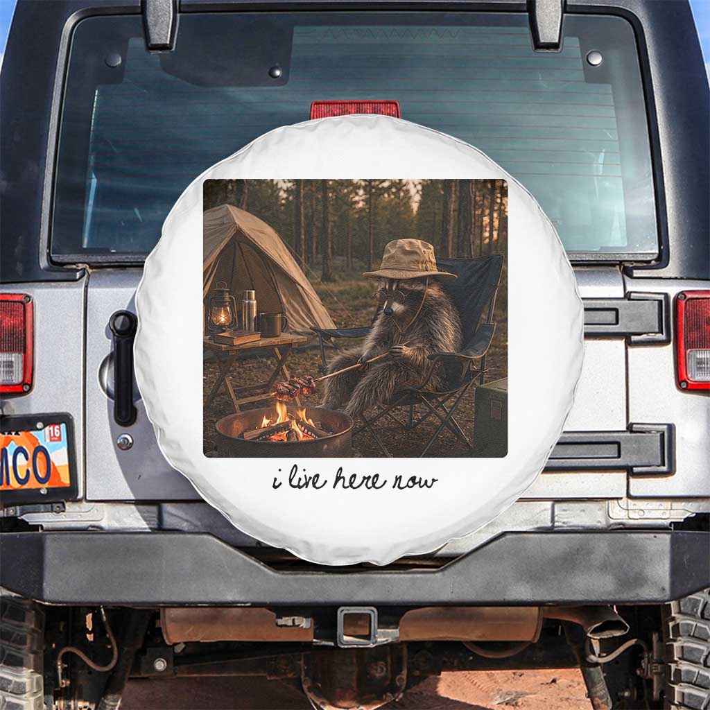 Funny Camping Raccoon Spare Tire Cover I Live Here Now Outdoor Lover