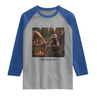 Funny Camping Raccoon Raglan Shirt I Live Here Now Outdoor Lover