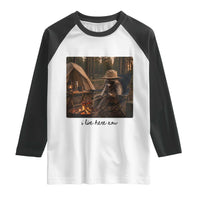 Funny Camping Raccoon Raglan Shirt I Live Here Now Outdoor Lover