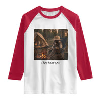Funny Camping Raccoon Raglan Shirt I Live Here Now Outdoor Lover