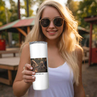 Funny Camping Raccoon Skinny Tumbler I Live Here Now Outdoor Lover
