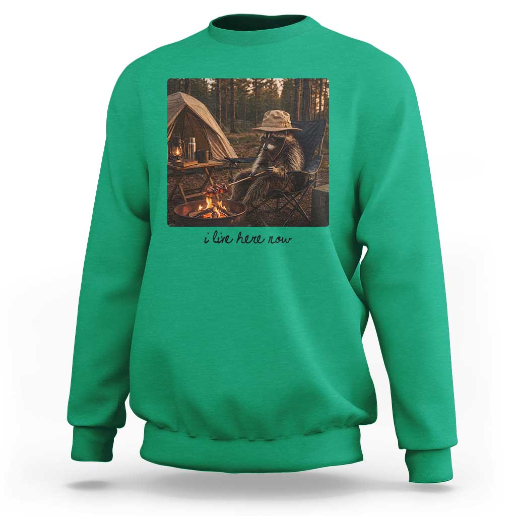 Funny Camping Raccoon Sweatshirt I Live Here Now Outdoor Lover