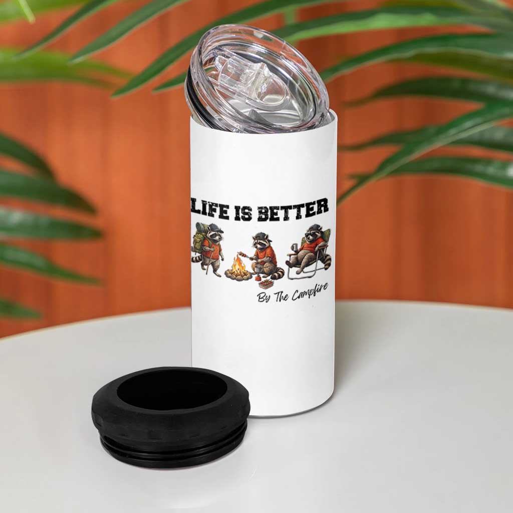 Funny Camping Raccoon 4 in 1 Can Cooler Tumbler Life Is Better By The Campfire