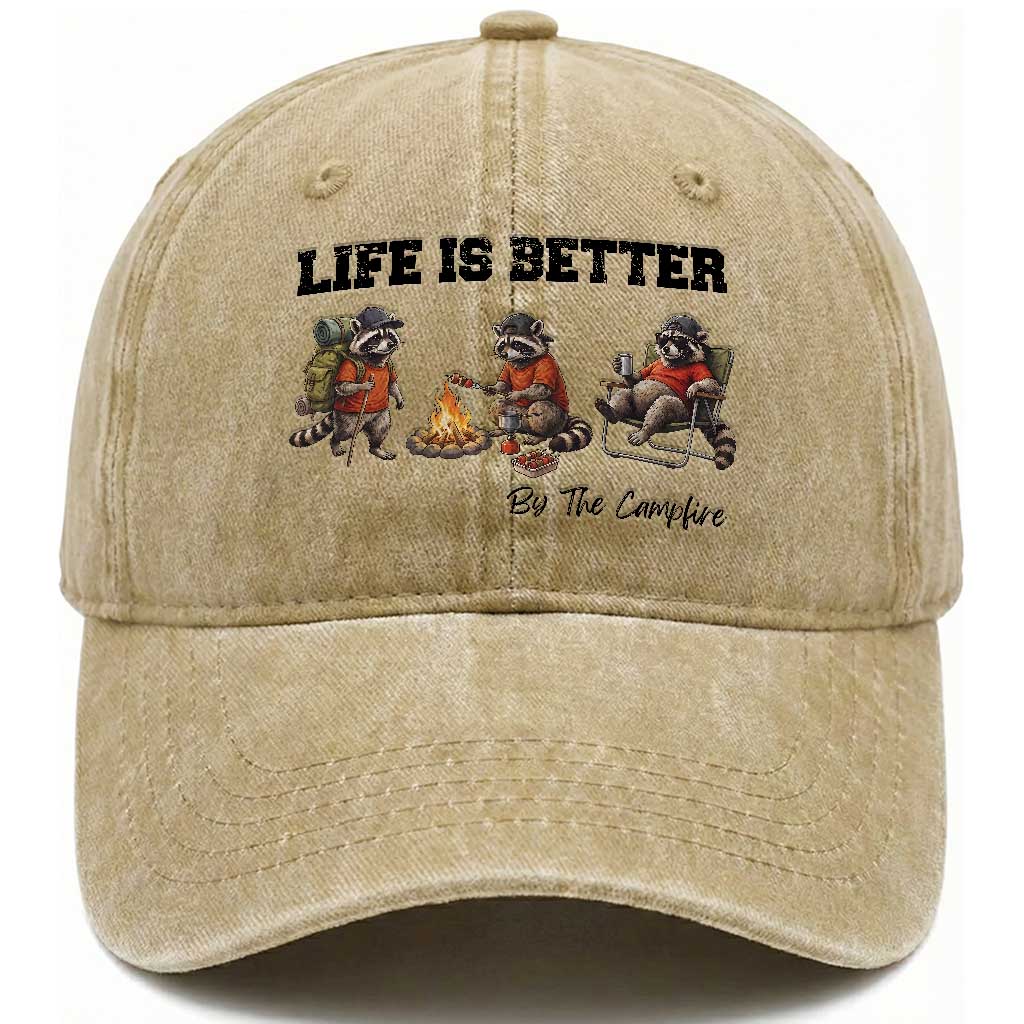 Funny Camping Raccoon Washed Cotton Baseball Cap Life Is Better By The Campfire