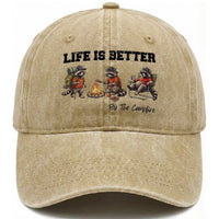 Funny Camping Raccoon Washed Cotton Baseball Cap Life Is Better By The Campfire