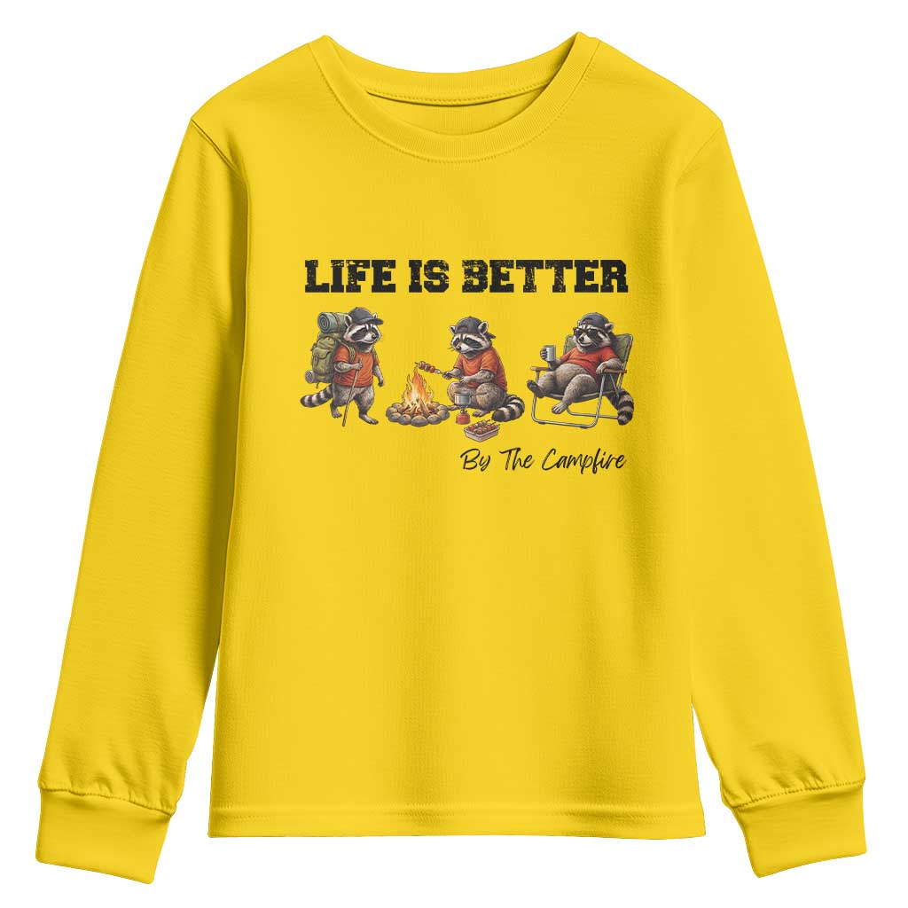 Funny Camping Raccoon Youth Sweatshirt Life Is Better By The Campfire