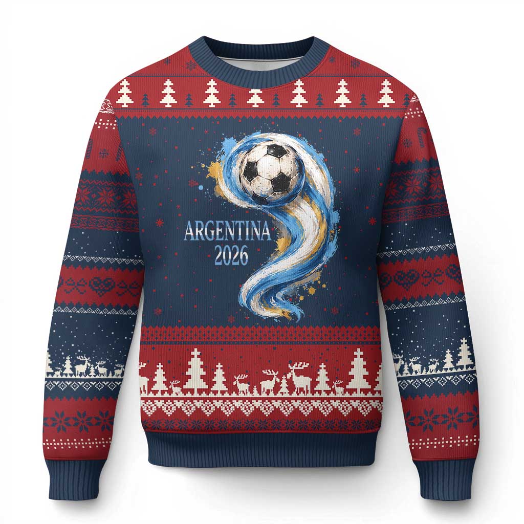 Argentina 2026 Soccer Fan Ugly Christmas Sweater Proud Football Flag Supporter