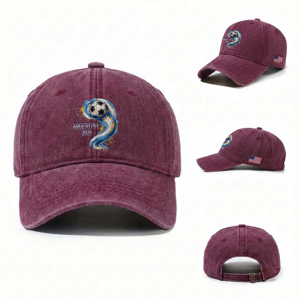 Argentina 2026 Soccer Fan Washed Cotton Baseball Cap Proud Football Flag Supporter