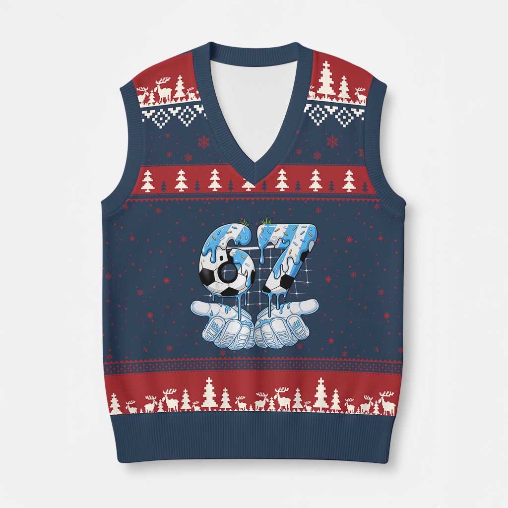 Funny Argentina Six Seven Football Meme V-Neck Knit Sweater Vest Gen Alpha Soccer Fan