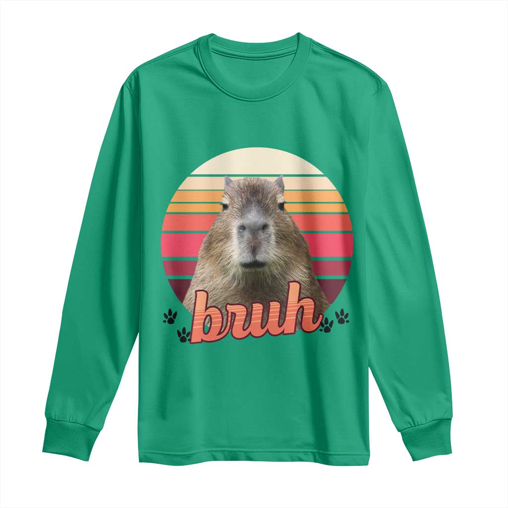 Capybara Lover Long Sleeve Shirt Funny Bruh Meme Animal Humor Gift - Wonder Print Shop
