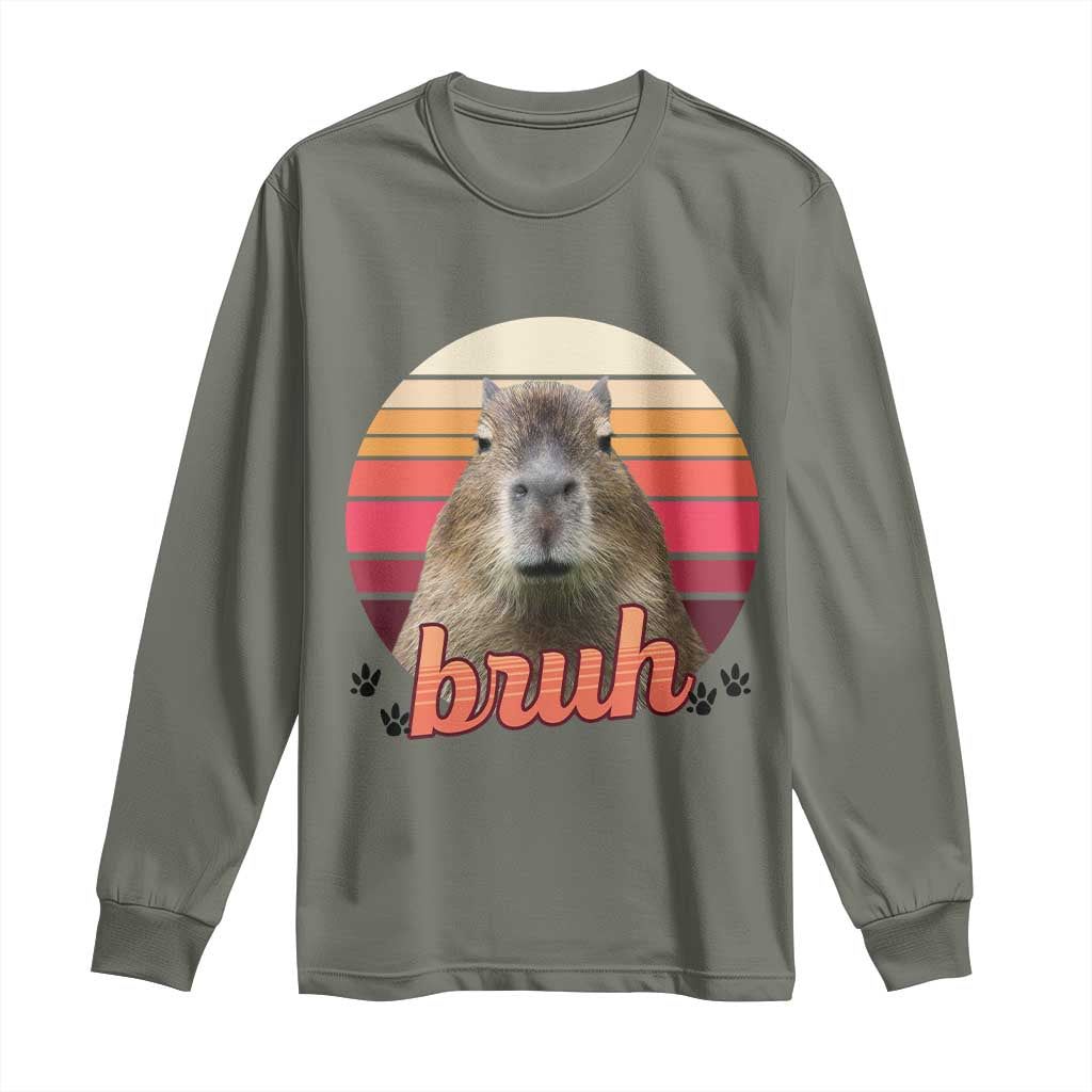 Capybara Lover Long Sleeve Shirt Funny Bruh Meme Animal Humor Gift - Wonder Print Shop