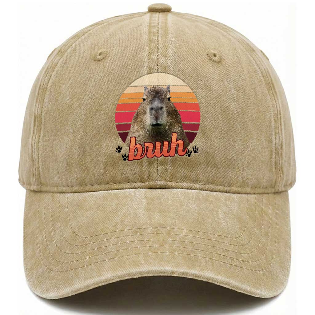 Capybara Lover Washed Cotton Baseball Cap Funny Bruh Meme Animal Humor Gift