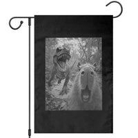 Funny Capybara Selfie With Dinosaur Meme Garden Flag Animal Humor Gift - Wonder Print Shop