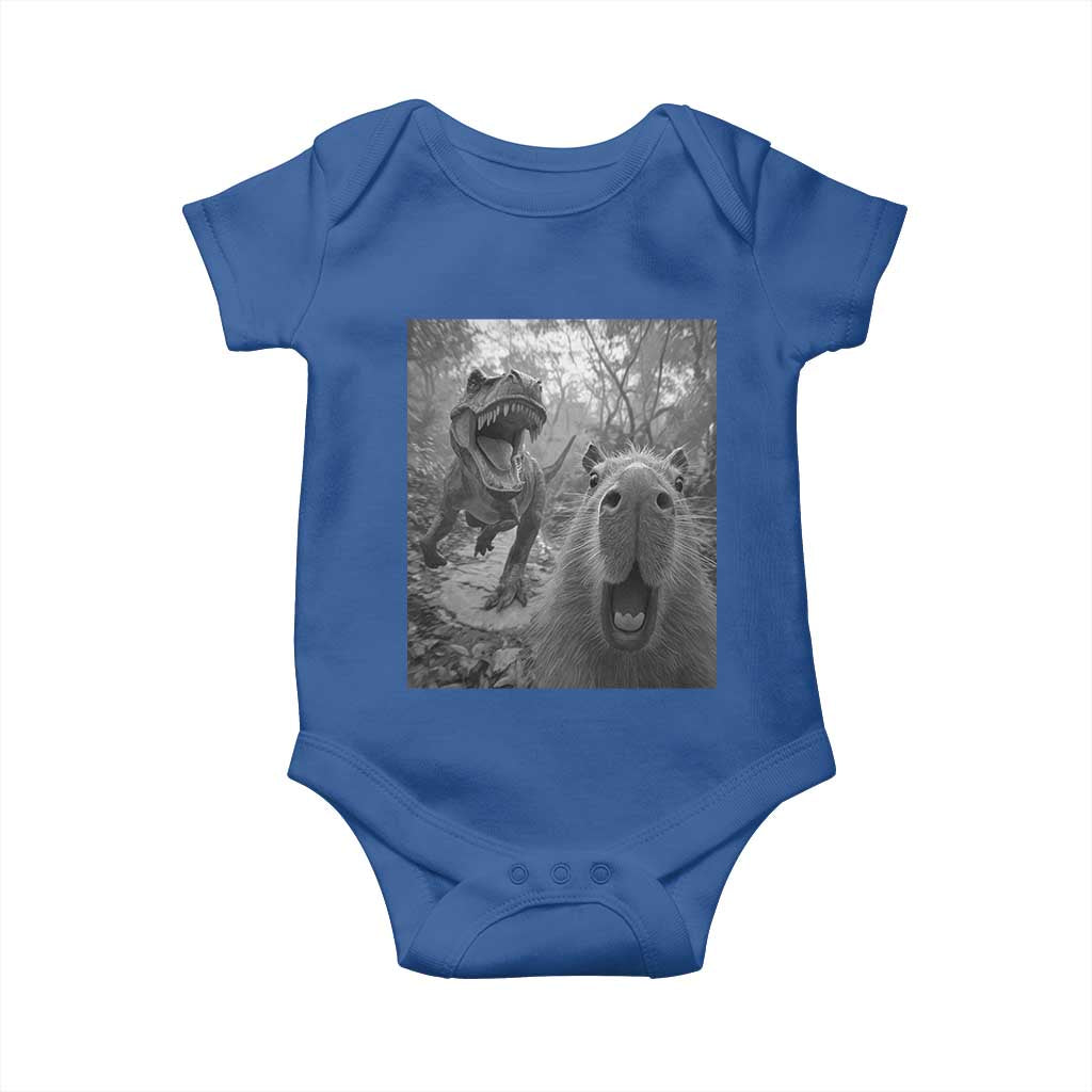Funny Capybara Selfie With Dinosaur Meme Baby Onesie Animal Humor Gift - Wonder Print Shop